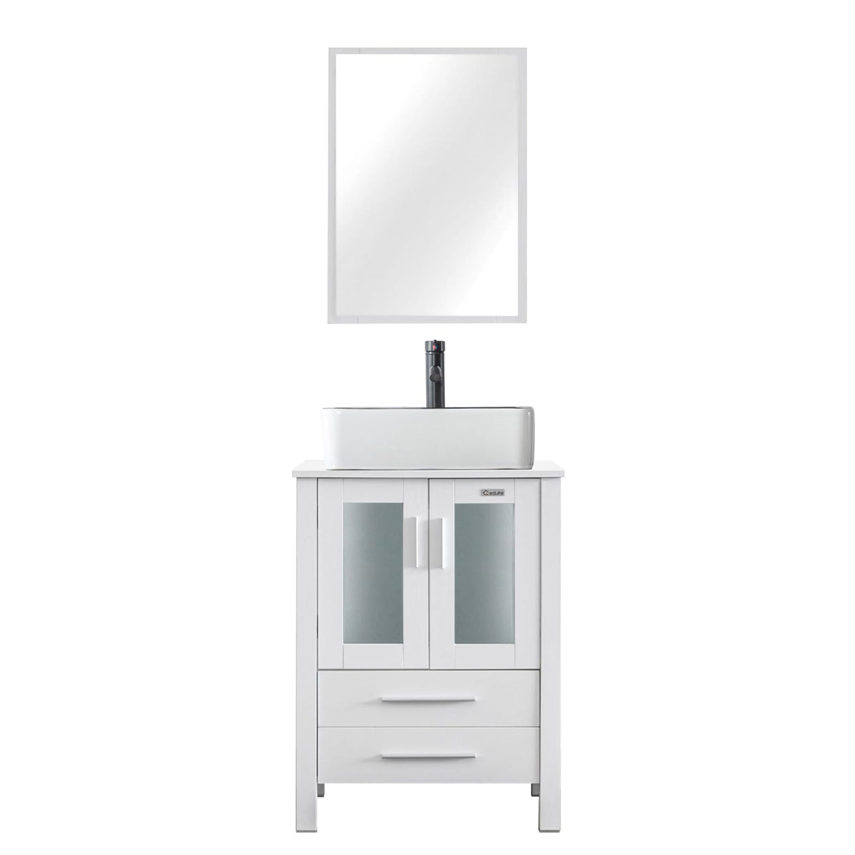 eclife 24” Modern Bathroom Vanity Cabinet with Vessel Sink Combo, White