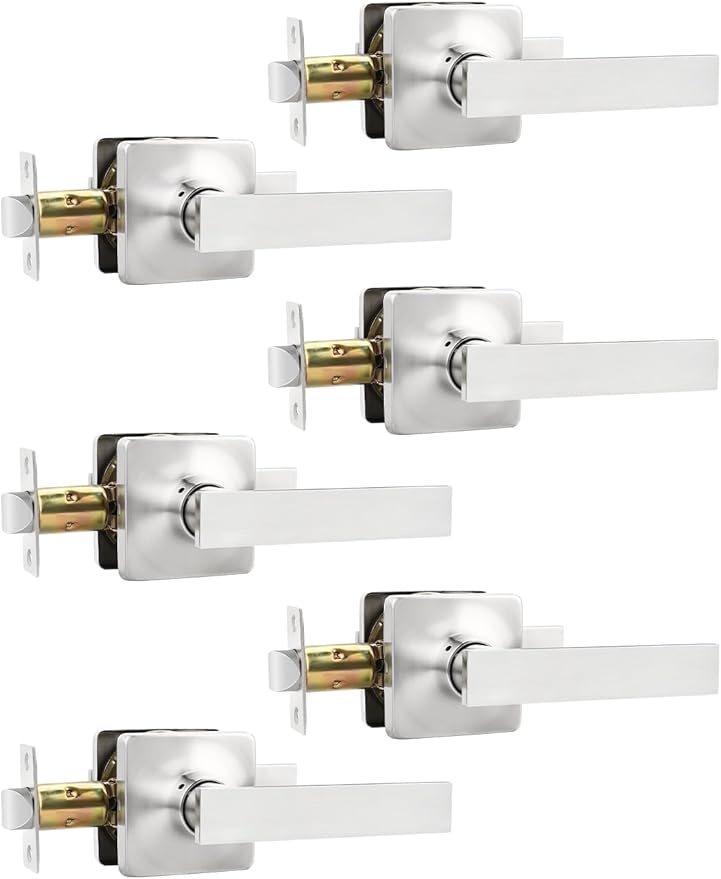 Mengico 6 Pack Door Lever Interior,Nickel Door Lock,Door Lever Passage Lock(for Hallway&Close)