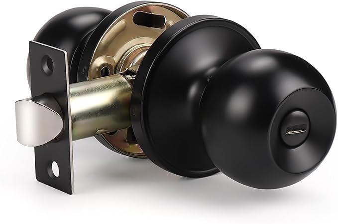 KNOBWELL Privacy Door Knob, Matte Black Keyless Interior Door Knobs for Bedroom Bathroom, 1 Pack