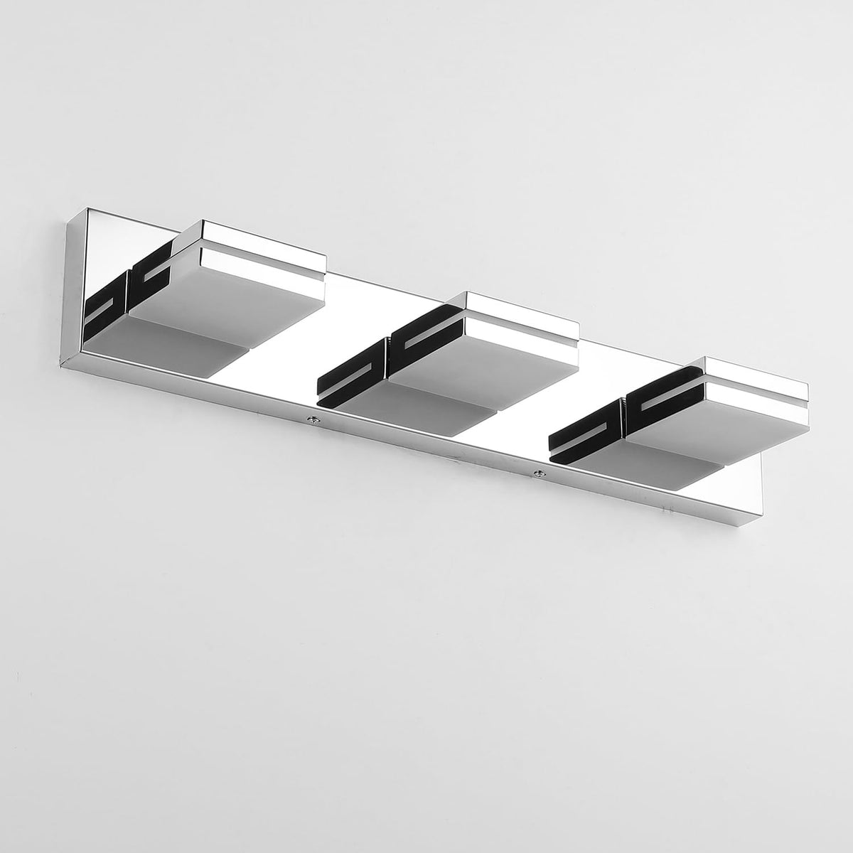 SineRise LED Modern Bathroom Vanity Light Fixtures, Modern Acrylic Bathroom Wall Lighting Fixtures Over Mirror, 3-Light, 24-Inch, Chrome, White