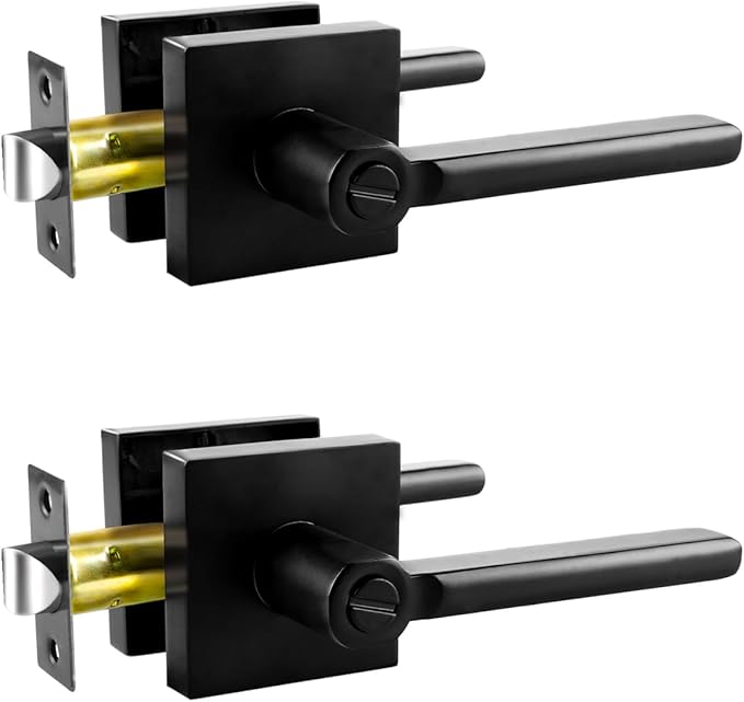 KAMOTA Privacy Door Levers, 2 Pack Matte Black Door Handles, Interior Keyless Door Lock, Left and Right Hand Reversible Doorknob, for Bed and Bathroom