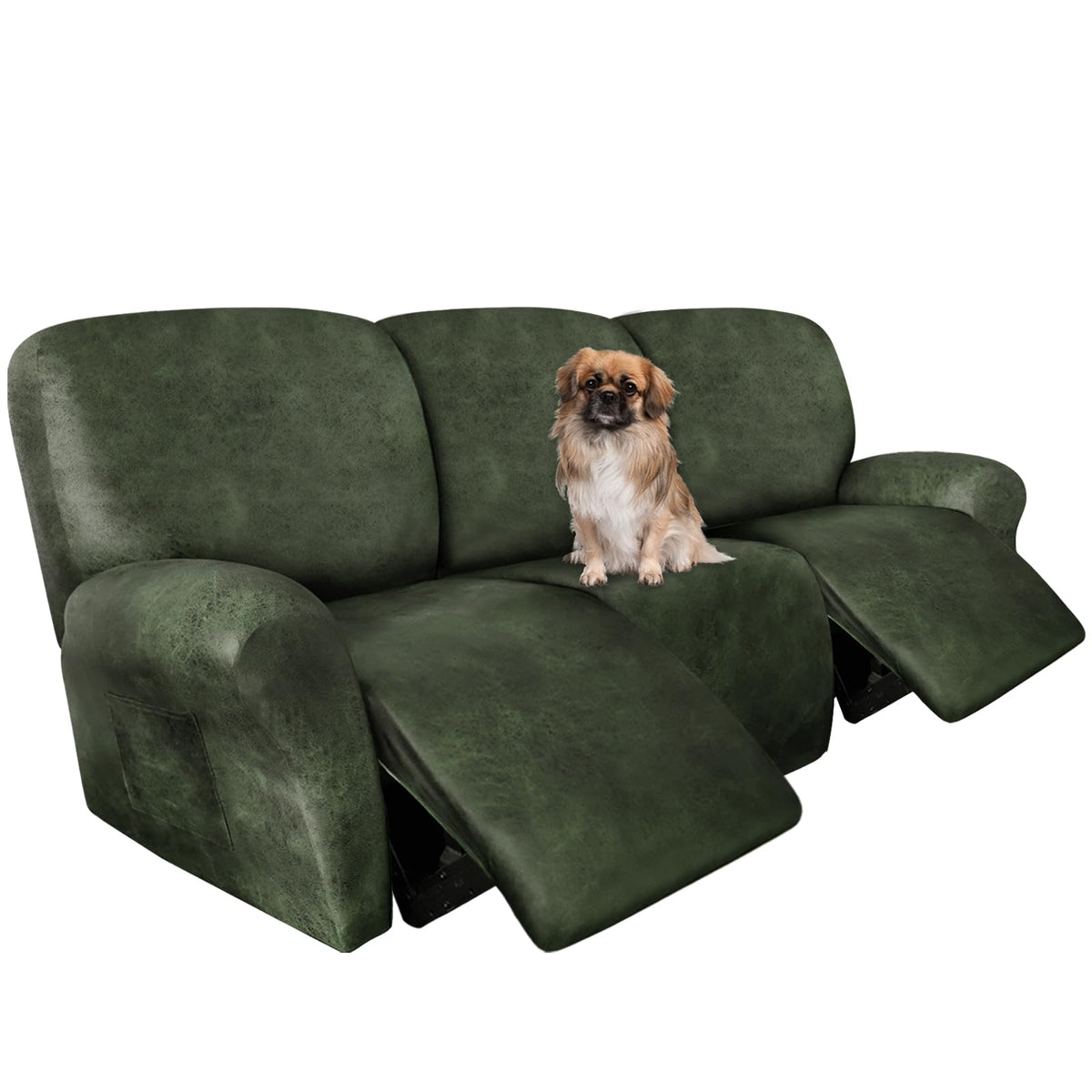 ANARACHON Leather Look Recliner Couch Cover 8-Piece Recliner Sofa Slipcovers 3 Seater for Reclining Couches Furniture Protector Spandex Fabric Washable (Recliner Sofa, 02Tawny)