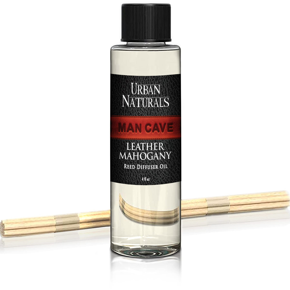 Urban Naturals Leather Mahogany Scented Oil Reed Diffuser Refill | Includes a Free Set of Reed Sticks! Masculine Blend of Smoky Bergamot, Leather, Spice, Amber and Wood – 4 oz. Made in the USA