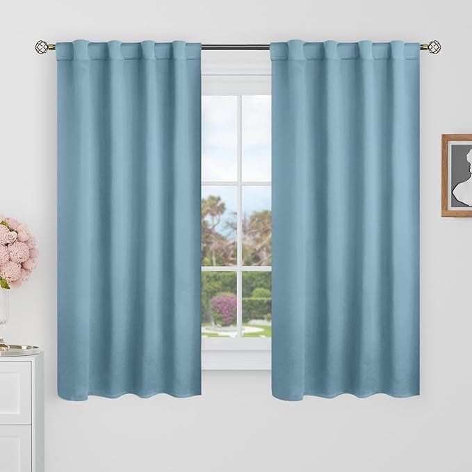 BGment Blackout Curtains 48 Inches Long for Windows - 38 x 48 inch Curtains Rod Pocket and Back Tab Thermal Insulated Room Darkening Curtains for Kitchen/Cafe Room, 2 Window Panels, Greyish Blue
