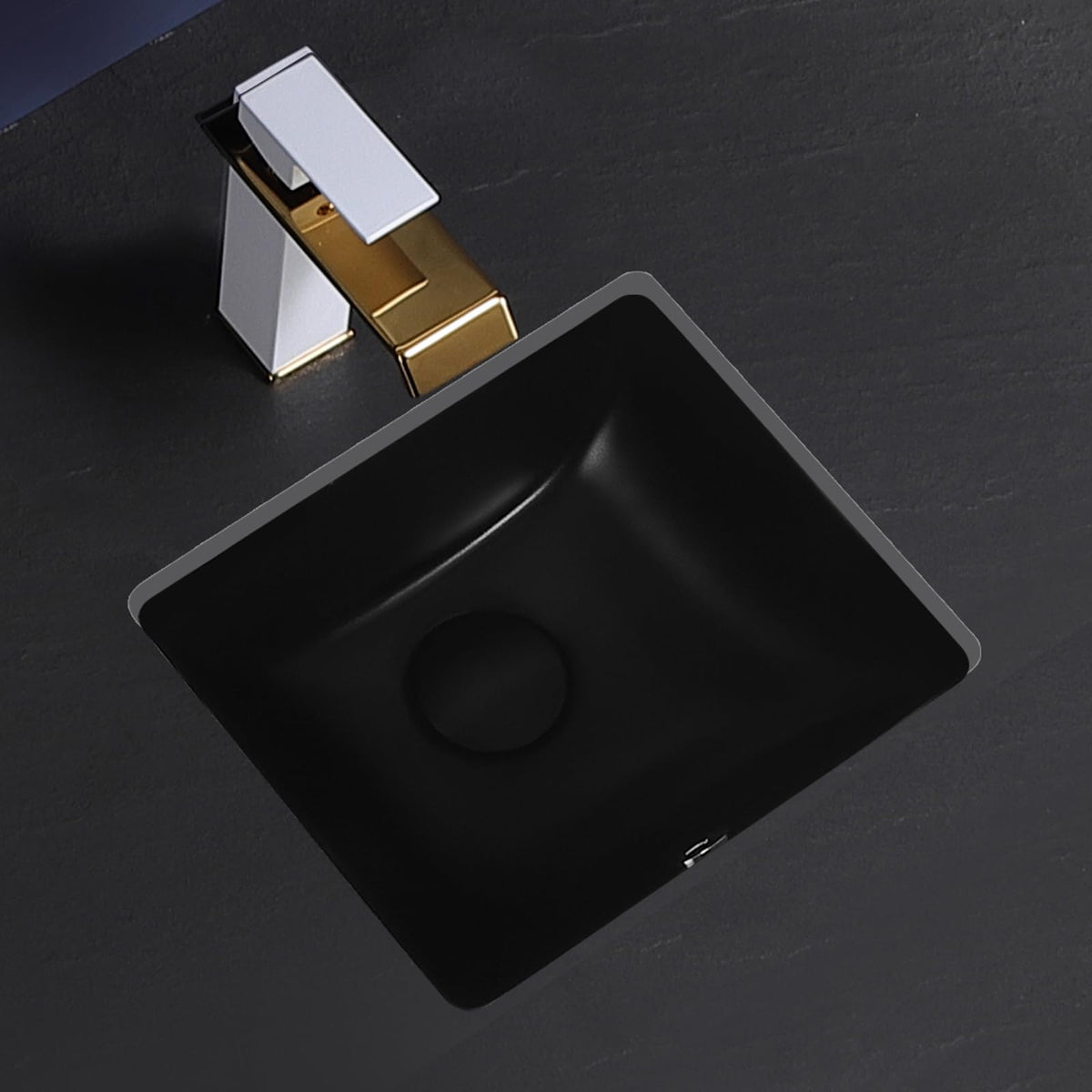 KMOEM Small Black Undermount Bathroom Sink 12x11 Inch Vessel Sink Matte Black Bathroom Under Counter Lavatory Vanity Sink Basin Rectangular Porcelain Ceramic Undermount Sinks with Overflow