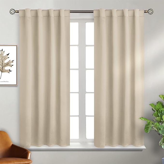 BGment Champagne Blackout Curtain Blinds - 38 x 45 Inch Thermal Insulated Rod Pocket and Back Tab Room Darkening Curtains for Kitchen/Home Decor/Bedroom, 2 Window Curtain Panels, Champagne
