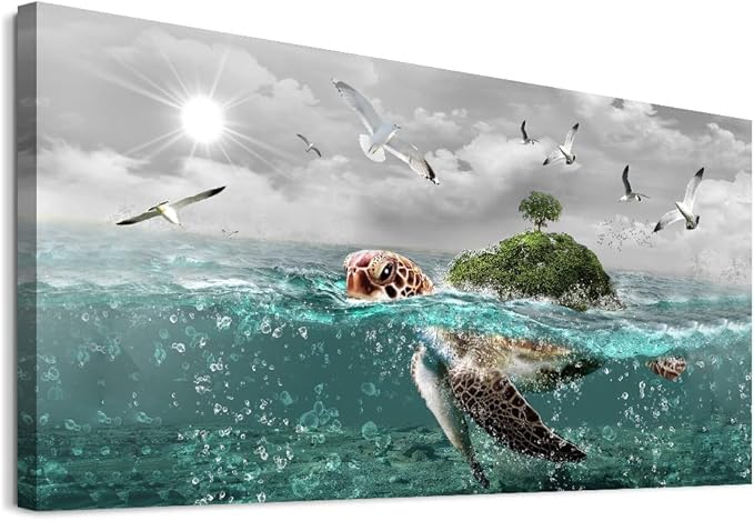 Canvas Wall Art For Living Room Large Size Wall Decor For Bedroom Artwork For Walls Pictures Sea Turtles Canvas Art Prints Bathroom Decoration Blue Ocean Paintings Ready To Hang Room Home Decorations