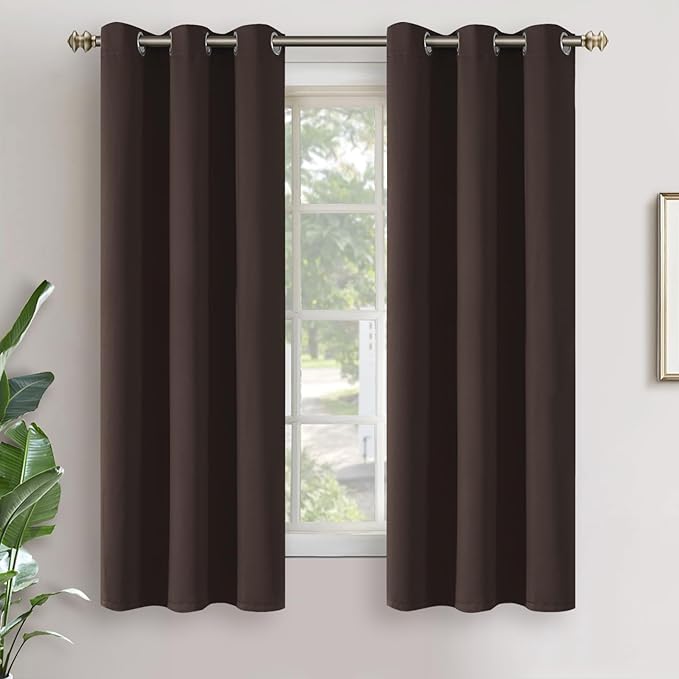 YoungsTex Blackout Curtains 63 Inches Length for Bedroom Window - Thermal Insulated with Grommet Room Darkening Drapes Blinds for Basement Office, Brown, 2 Panels, 34 x 63 Inch