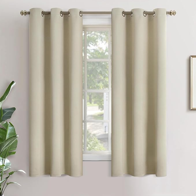 YoungsTex Beige Room Darkening Curtains 63 Inches Length for Bedroom - Thermal Insulated with Grommet Blackout Window Drapes Privacy for Bathroom Living Room, 2 Panels, 34 x 63 Inch