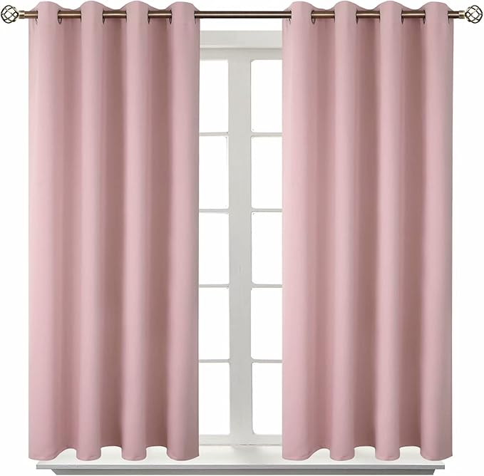 BGment Room Darkening Curtains 45 Inches Long - Grommet Thermal Insulated Drapes Window Treatment Curtains for Bedroom, 2 Panels, 52 x 45 Inch, Baby Pink