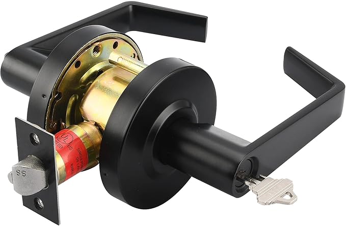 Boomerang Storeroom Function - ADA Commercial Door Lever Lock - Heavy-Duty Locking Door Handle, Cylindrical Lever Lock, Non-Handed Grade 2, Matte Black (US19), Storeroom