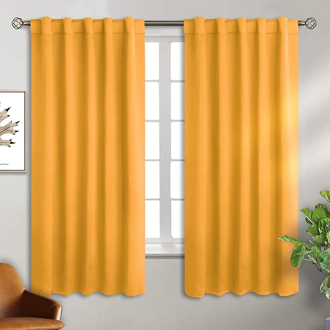 BGment Rod Pocket and Back Tab Blackout Curtains for Bedroom - Thermal Insulated Room Darkening Curtains for Living Room, 2 Window Curtain Panels (42 x 63 Inch, Mustard Yellow)