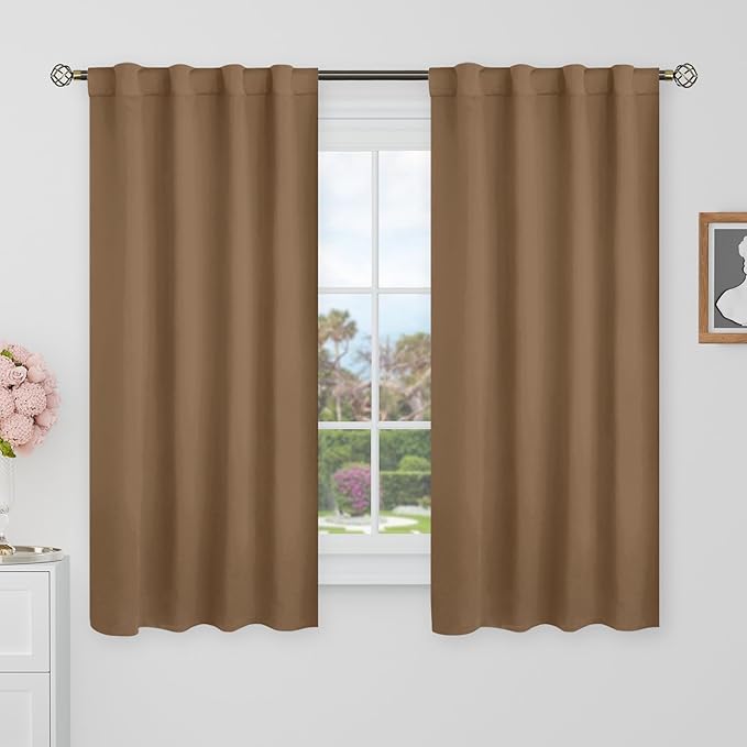 BGment Taupe Blackout Curtains 48 Inches Long for Bedroom - 38 x 48 inch Curtains Rod Pocket and Back Tab Thermal Insulated Room Darkening Curtains for Kitchen/Cafe Room, 2 Window Panels, Taupe