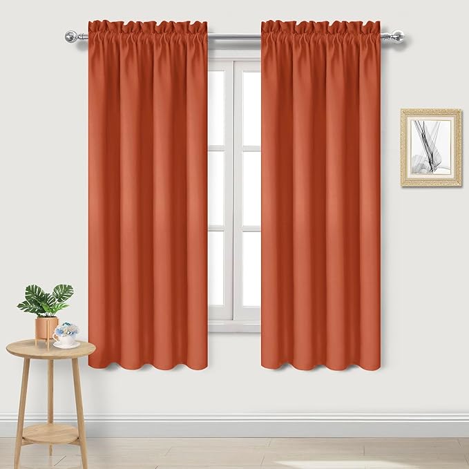 DWCN Blackout Curtains Thermal Insulated, Energy Saving & Noise Reducing Bedroom and Living Room Curtains, Burnt Ochre, W 42x L 63 Inch, Set of 2 Rod Pocket Curtain Panels