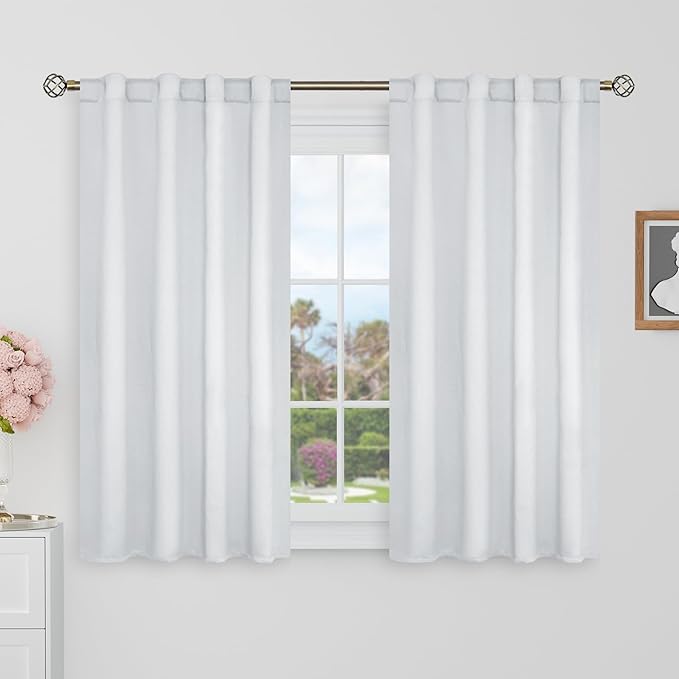 BGment 40 Inch Length Blackout Curtains for Cafe - 38 x 40 inch Short Window Curtains Rod Pocket and Back Tab Thermal Insulated Room Darkening Curtains for Kitchen Bathroom, 2 Panels, Greyish White