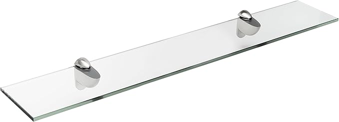 Spancraft Glass H-4.75x18-Brushed Steel Heron Glass Shelf, Brushed Steel, 4.75" x 18"