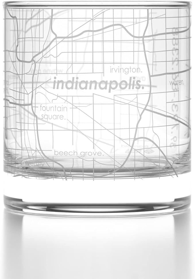 Well Told Engraved Indianapolis Indiana Map Rocks Glass, Old Fashioned Whiskey Glass (11 oz, Clear) Etched Whiskey Glass, Gifts For Whiskey Lovers