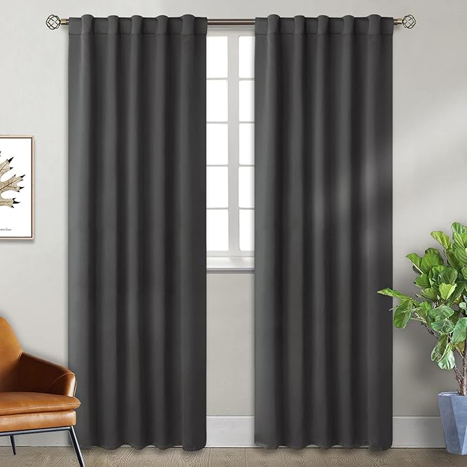 BGment Grey Curtains for Living Room 84 inch Length 2 Panels - Thermal Insulated Curtains for Bedroom Rod Pocket and Back Tab Room Darkening Drapes, 42 x 84 Inch, Dark Grey