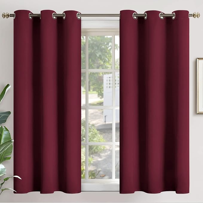 YoungsTex Burgundy Blackout Curtains 54 Inches Long for Bedroom - Thermal Insulated Drapes with Grommet Short Room Darkening Curtain for Bathroom Kitchen Living Room, 2 Panels, 42 x 54 Inch