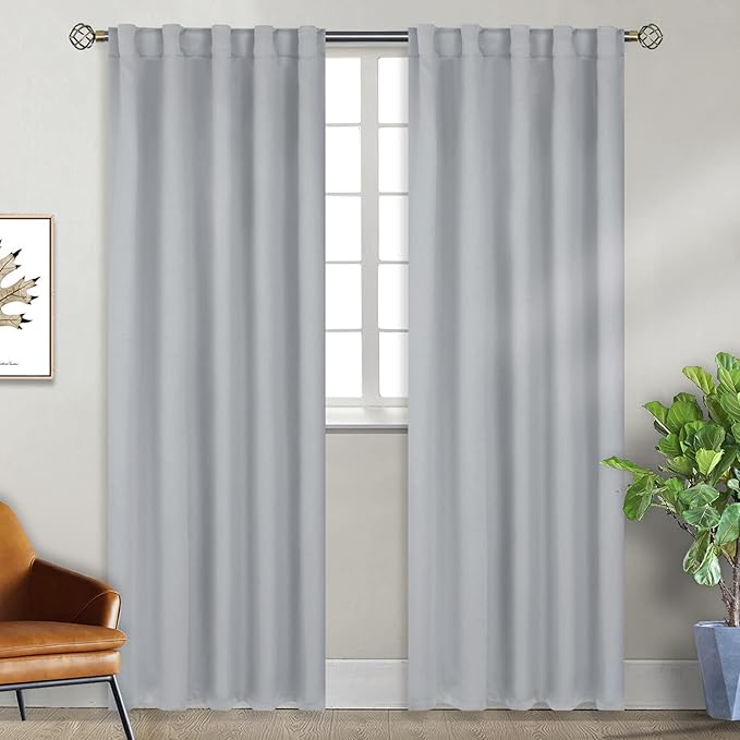 BGment Light Grey Blackout Curtains 2 Panels 84 inches Long for Bedroom - Rod Pocket and Back Tab Thermal Room Darkening Curtains for Living Room, 2 Window Curtain Panels, 42 x 84 Inch