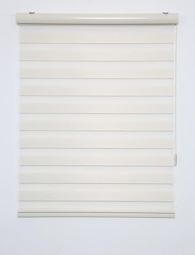 Shadesu Custom Size Zebra Blinds for Windows, 63" W x 72 H, Cream, Dual Layer Free-Stop Zebra Shades, Light Control for Day and Night, Sheer Blinds for Indoor Windows, Bedroom, Kitchen