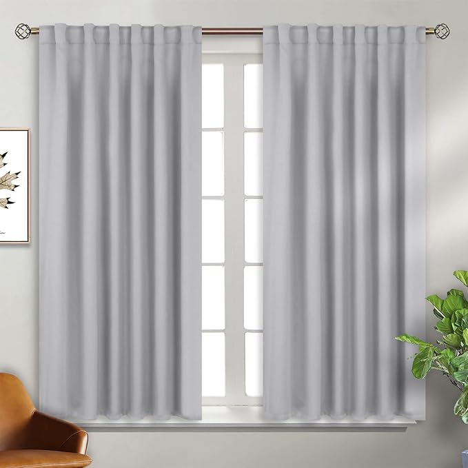 BGment Rod Pocket and Back Tab Blackout Curtains for Bedroom - Thermal Insulated Room Darkening Curtains for Living Room, Set of 2 Panels (52 x 54 Inch, Light Grey)