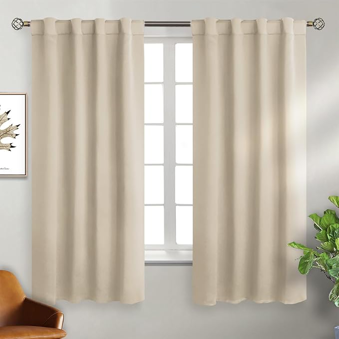 BGment Champagne Curtains 63 Inch Length for Bedroom - Rod Pocket and Back Tab Blackout Curtains Thermal Insulated Room Darkening Curtains for Living Room, 2 Window Panels (38 x 63 Inch, Champagne)