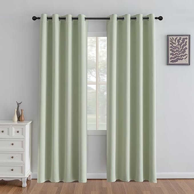 Sage Green Curtains 84 Inch Length 2 Panels Set, Light Filtering Curtains for Living Room 84 Inch Long, Grommet Energy Saving Semi Sheer Drapes for Bedroom Window(W52 x L84)