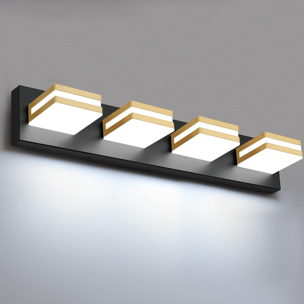 Leifod Bathroom Lights Fixtures Over Mirror, 360°Rotate Modern LED Vanity Lights for Bathroom, 32W Dimmable & High CRI Acrylic Wall Lighting, No Assembly Required (Black Gold, 4-Light, 24 Inch)