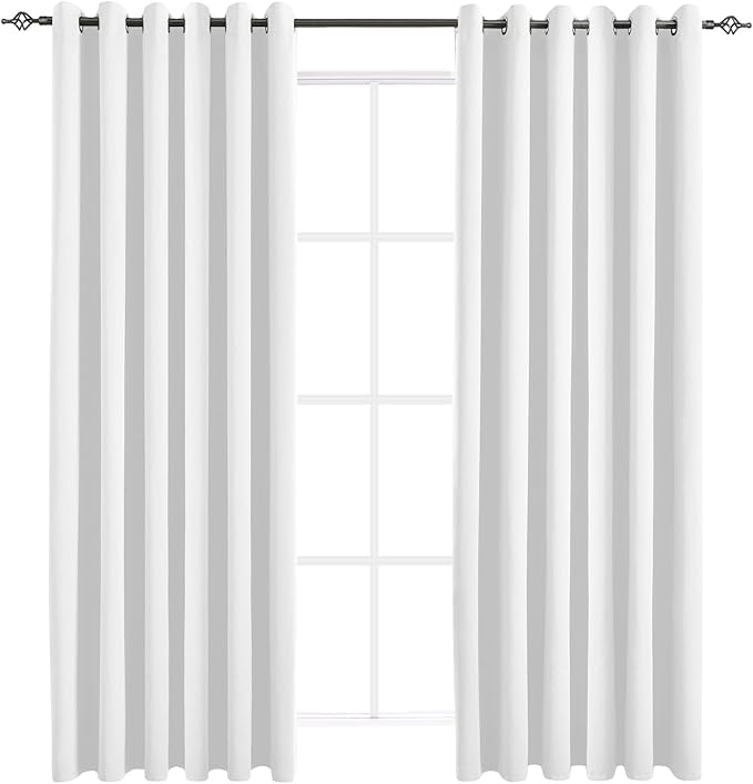 Blackout Curtains for Bedroom Thermal Insulated Solid Grommet Window Drapes Extra Wide for Sliding Door, Set of 2 Curtain Panels 84 W x 108 L Inches Ash White