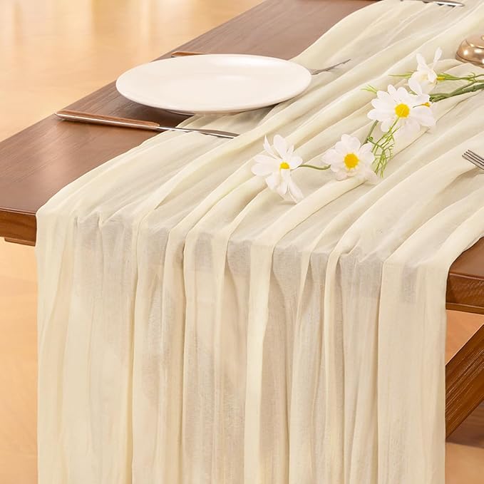Socomi 3pcs Beige Christmas Cheesecloth Table Runner Boho Rustic Gauze 120 inch 10FT Cheese Cloth Runner for Wedding Party Baby Shower Birthday Home Decor Holiday Decorations