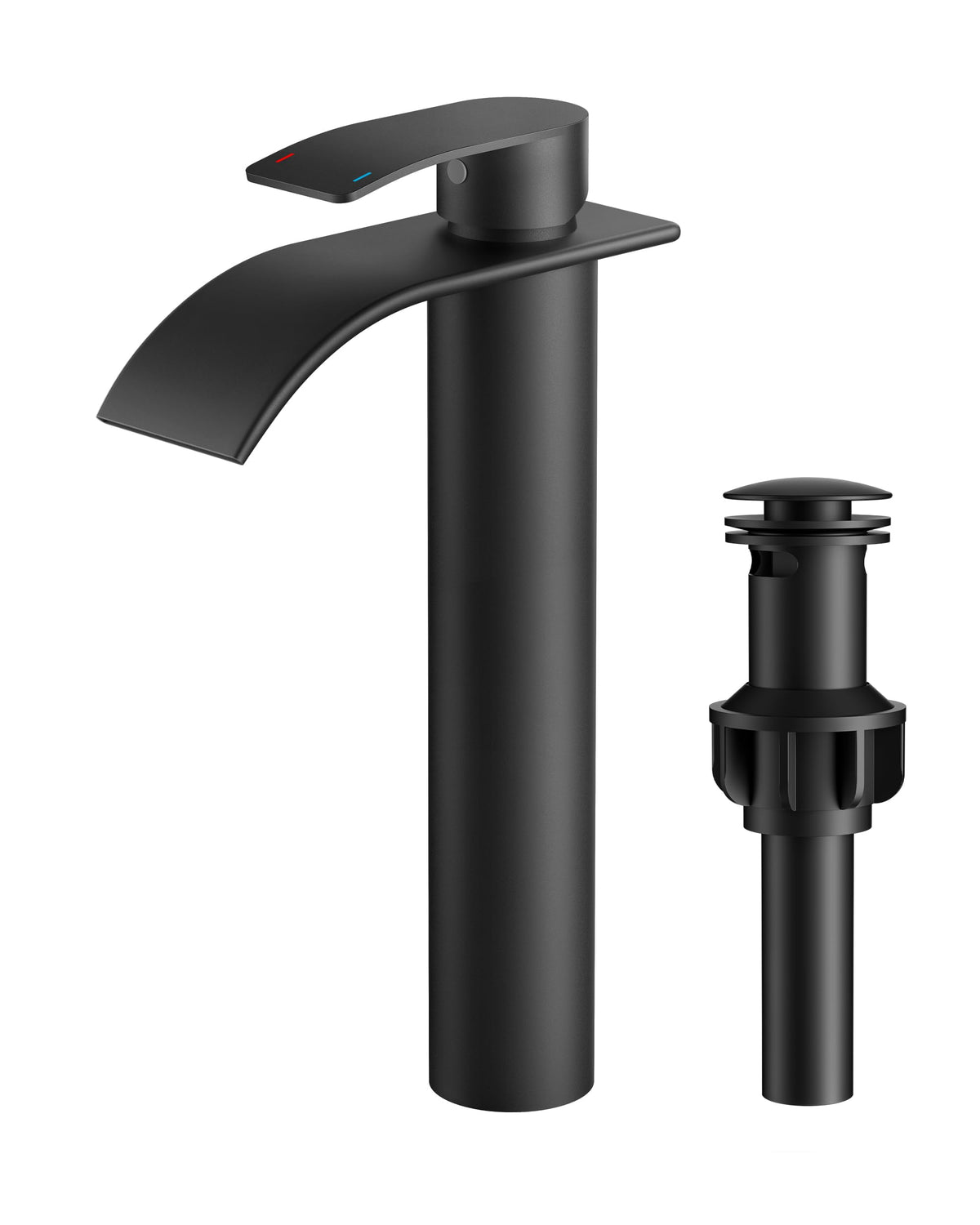 FORIOUS Vessel Sink Faucet 1 Hole Single Handle Waterfall Matte Black