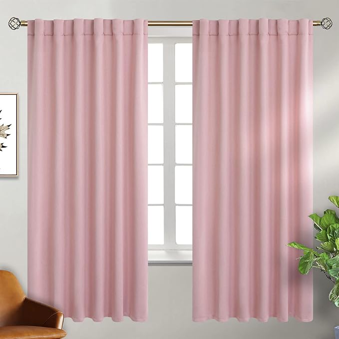 BGment Rod Pocket and Back Tab Blackout Curtains for Bedroom - Thermal Insulated Room Darkening Curtains for Living Room, 2 Window Curtain Panels (52 x 72 Inch, Pink)