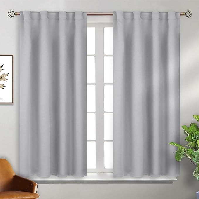 BGment Rod Pocket and Back Tab Blackout Curtains for Bedroom - Thermal Insulated Room Darkening Curtains for Living Room, 2 Window Curtain Panels (38 x 54 Inch, Light Grey)