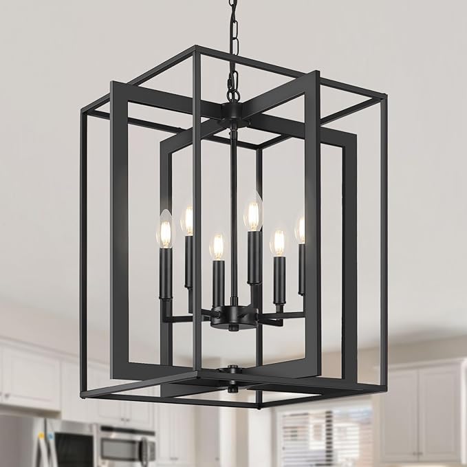 6-Light Modern Farmhouse Black Foyer Chandelier, 20.6'' Rustic Metal Chandeliers for Dining Room, Adjustable Industrial Vintage Lantern Hanging Light Fixture for Entryway, Kitchen, Hallway