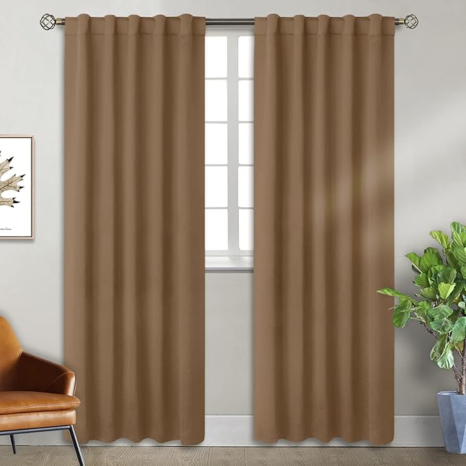 BGment Rod Pocket and Back Tab Blackout Curtains for Bedroom - Thermal Insulated Room Darkening Curtains for Living Room, 2 Window Curtain Panels (42 x 84 Inch, Taupe)