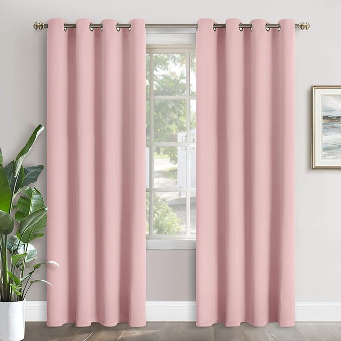 YoungsTex Baby Pink Room Darkening Curtains 84 Inch Length for Kids Girl Bedroom - Thermal Insulated with Grommet Blackout Drapes for Living Room, 2 Panels, 52 x 84 Inch