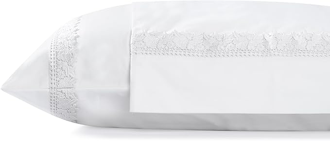Linen Home 100% Cotton Percale Gardenia Lace Pillowcases King Size, White, 2 Pieces of Pillow Case, Crisp and Cool Strong Bed Linen, 20 inches X 40 inches