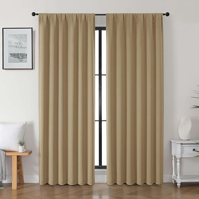 Gwine Taupe Blackout Curtains for Bedroom 90 inches Long 2 Panels Set, Solid Noise Reducing Thermal Insulated Blackout Curtains for Living Room with Rod Pocket, Each 50" Wx90 L