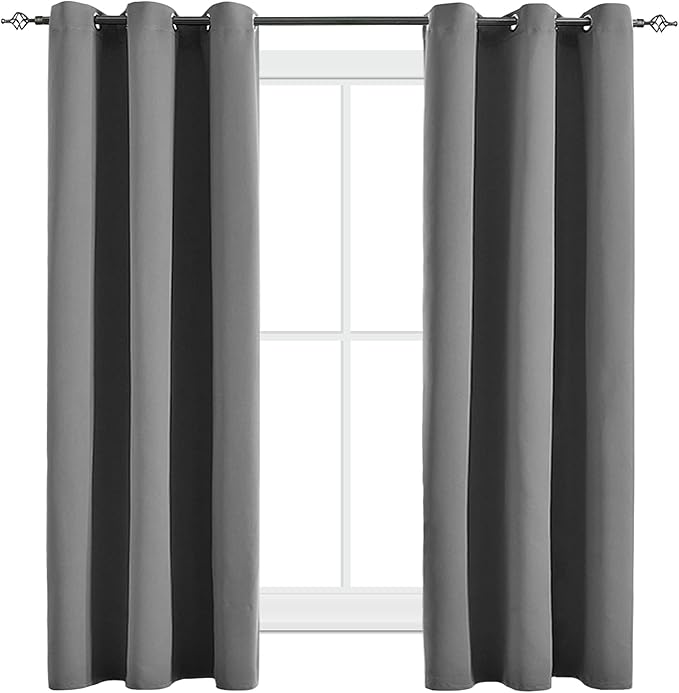 Blackout Curtains for Bedroom Thermal Insulated Light Blocking Room Darkening Curtains Solid Grommet Window Drapes for Living Room, Set of 2 Curtain Panels 42 W x 63 L inch Long Dark Gray