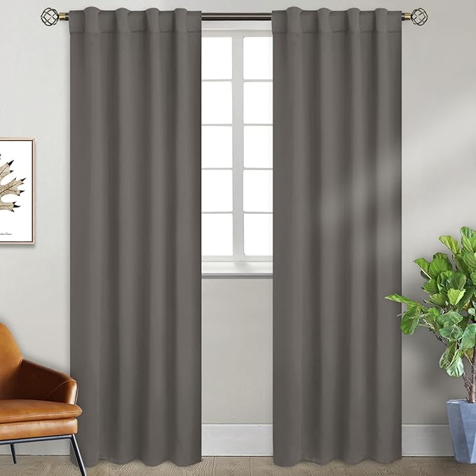 BGment Grey Curtains 84 inch for Bedroom - Rod Pocket and Back Tab Blackout Curtains Thermal Insulated Room Darkening Curtains for Living Room, 2 Window Curtain Panels (38 x 84 Inch, Grey)