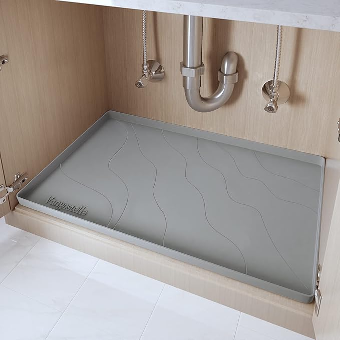Heavy Duty Silicone Under Sink Mats for Kitchen Waterproof 31" x 19", Extra Thick Under Sink Rubber Mat Drip Tray, Raised Edge Under Sink Liner,Prevent Drips, Leaks, Spills,Grey