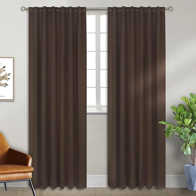 BGment Rod Pocket and Back Tab Blackout Curtains for Bedroom - Thermal Insulated Room Darkening Curtains for Living Room, 2 Window Curtain Panels (52 x 95 inch, Brown)