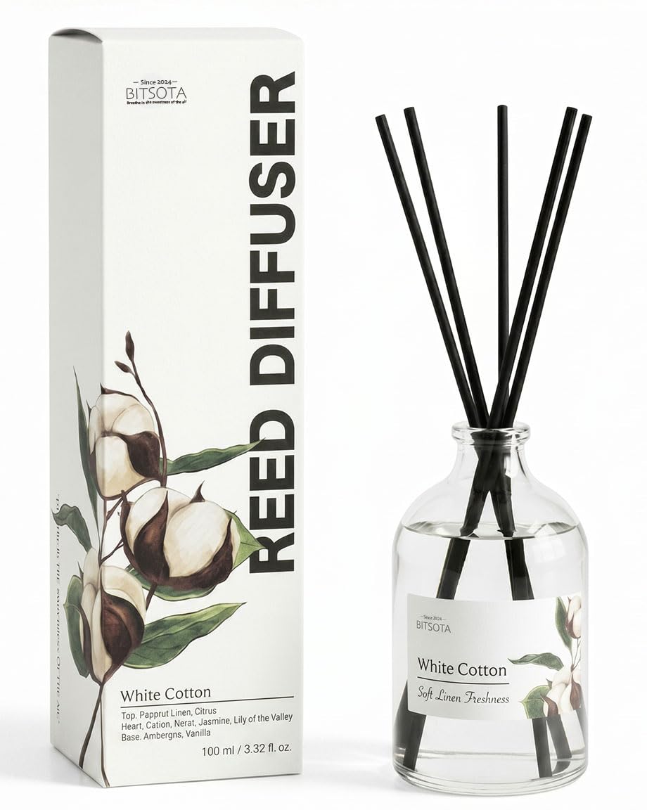 BITSOTA Reed Diffuser Set for Bathroom & Home, Long Lasting Essential Oil Aroma, Glass Bottle Home Fragrance with Sticks, Ideal Gift for Woman