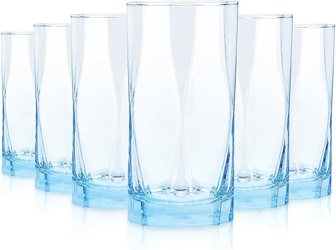 CREATIVELAND Geometric Shapes Glass Drinking Glasses Set of 6, 13.5 OZ Solid Blue Color Glass Tumbler Glassware for Water, Juice, Different Options for Home, Restaurant, Hotel, Bar