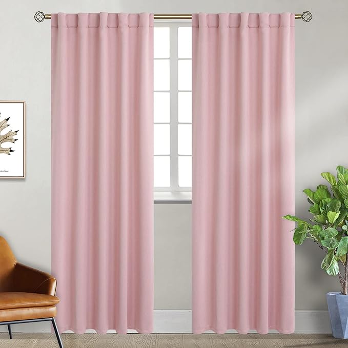 BGment Rod Pocket and Back Tab Curtains for Bedroom - Thermal Insulated Room Darkening Curtains for Living Room, 2 Window Curtain Panels (42 x 84 Inch, Baby Pink)