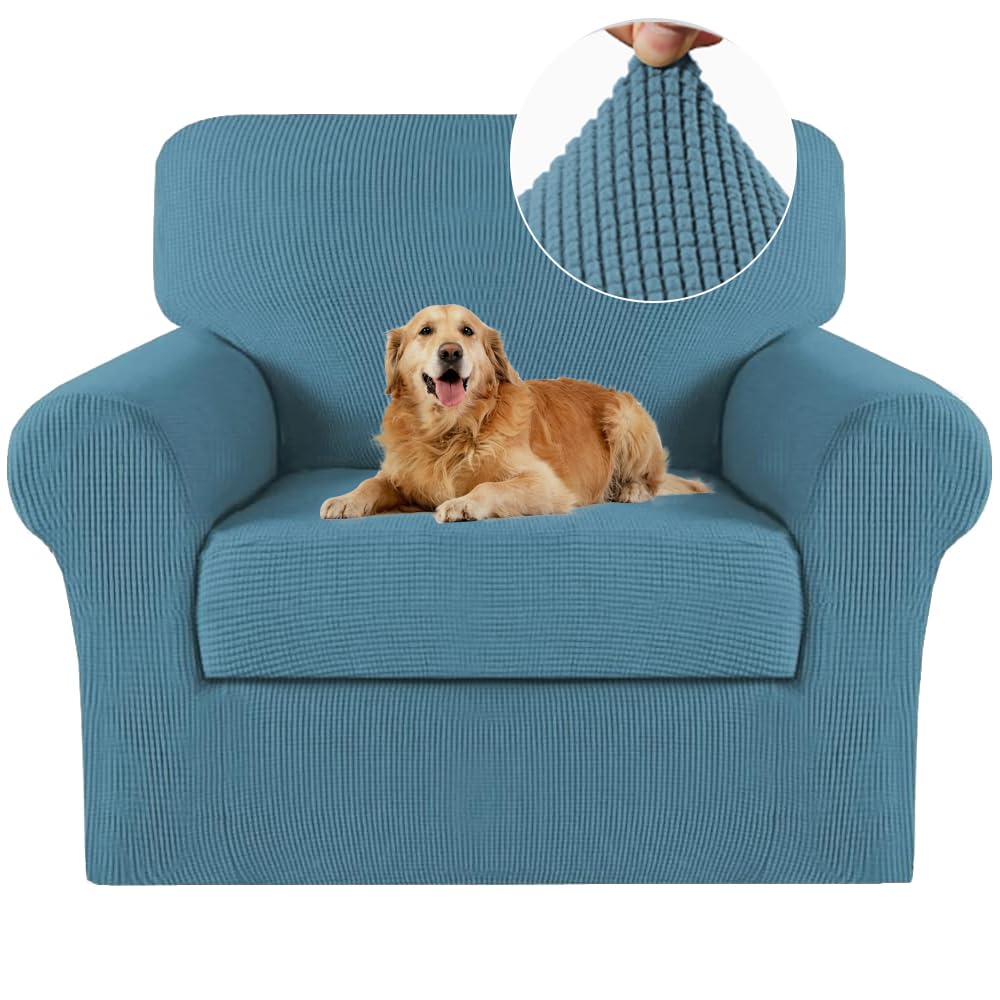 Turquoize 2 Piece Chair Covers Chair Slipcovers for Living Room Armchair Sofa Covers Chair Couch Cover with Arms Washable Furniture Protector for Chairs Feature Thick Fabric (Chair, Storm Blue)