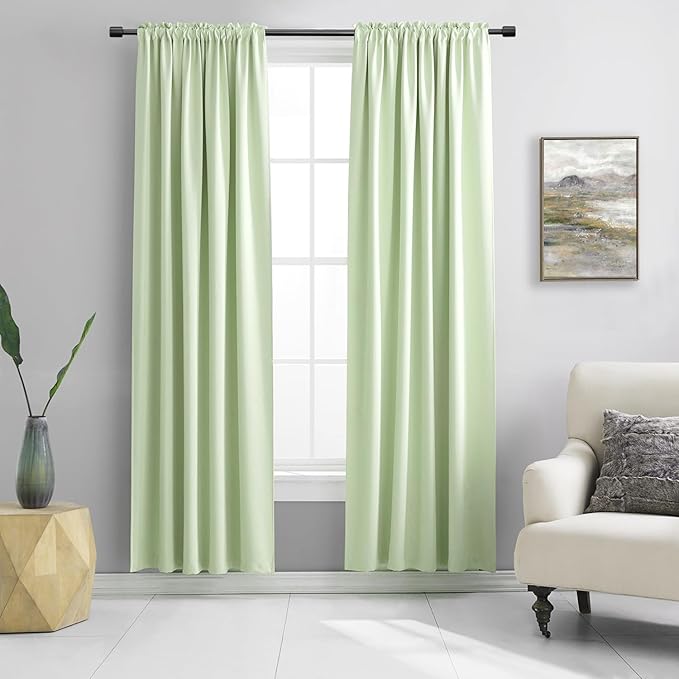 Light Green 80 Inch Length Room Darkening Curtain Panels/Drapes for Doorway- Energy Efficient Blackout Thermal Insulated Curtains(Lily Green,52 Width x 80 Inch,Set of 2 Panels)