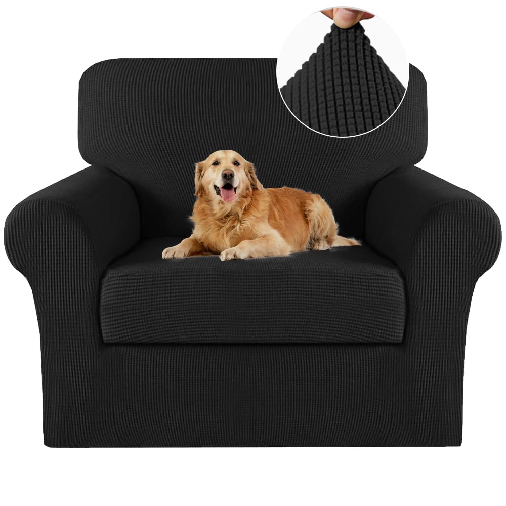 Turquoize 2 Piece Chair Covers Chair Slipcovers for Living Room Armchair Sofa Covers Chair Couch Cover with Arms Washable Furniture Protector for Chairs Feature Thick Jacquard Fabric (Chair, Black)