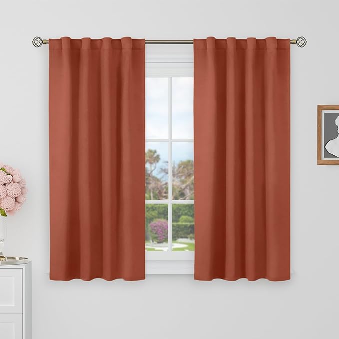 BGment Short Blackout Curtains 40 Inch Length - 38 x 40 inch Camper Curtains Privacy Insulated Light Blocking Rod Pocket and Back Tab Fall Drapes for Kitchen/Cafe/Bathroom, 2 Panels, Terracotta